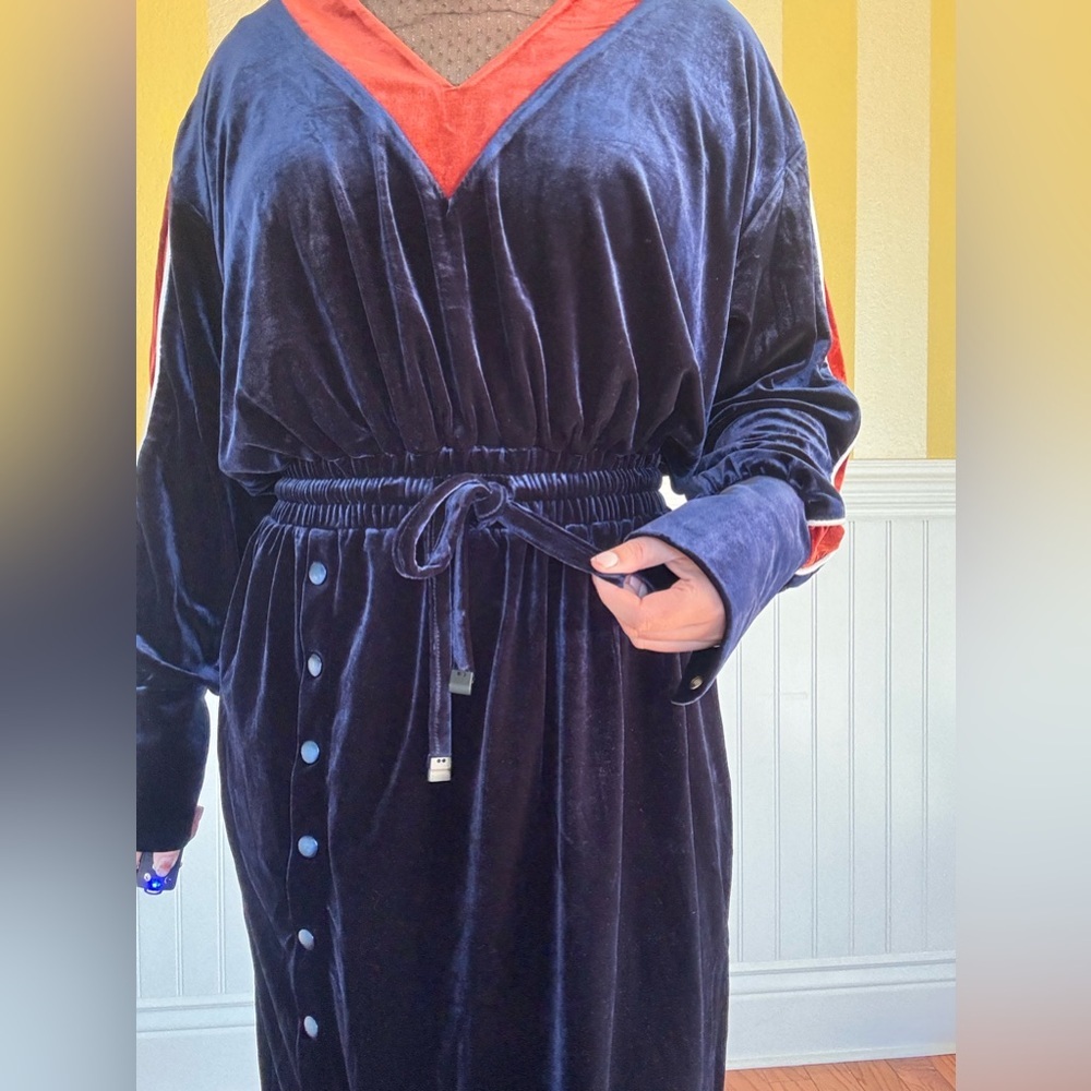 Anthropologie Elegant Velvet V-Neck Dress - Navy Blue - Picture 6 of 6